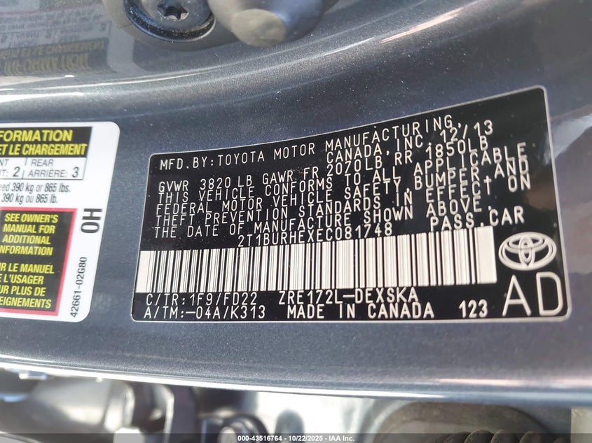2014 TOYOTA COROLLA S PLUS 2T1BURHEXEC081748