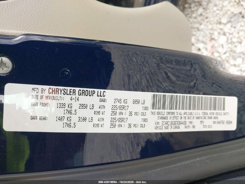 2014 Chrysler Town & Country Touring VIN: 2C4RC1BG8ER364436 Lot: 43516994