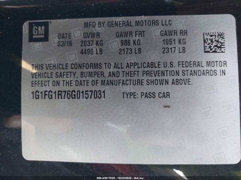 2016 CHEVROLET CAMARO 2SS 1G1FG1R76G0157031