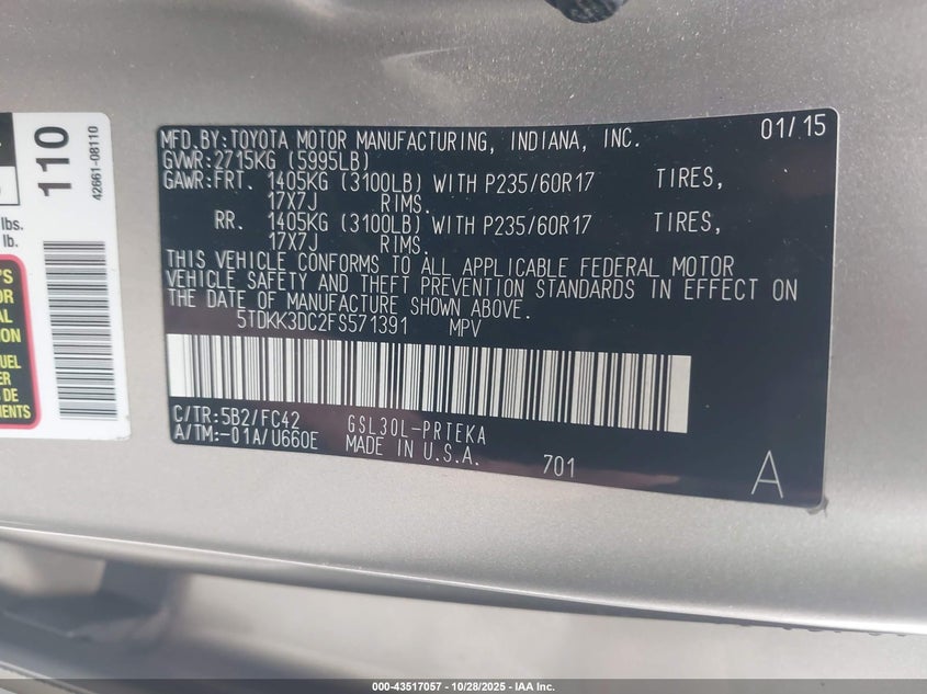 5TDKK3DC2FS571391 2015 TOYOTA SIENNA photo no. 9