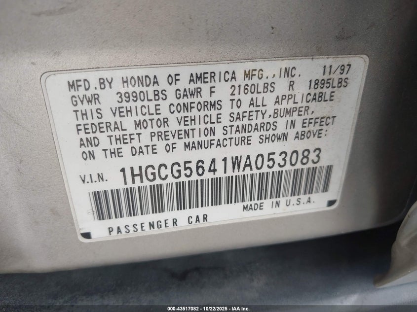 1HGCG5641WA053083 1998 HONDA ACCORD photo no. 9