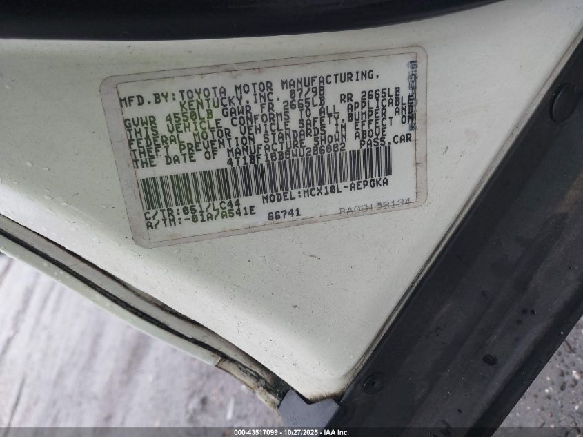 1998 Toyota Avalon Xls VIN: 4T1BF18B8WU286082 Lot: 43517099