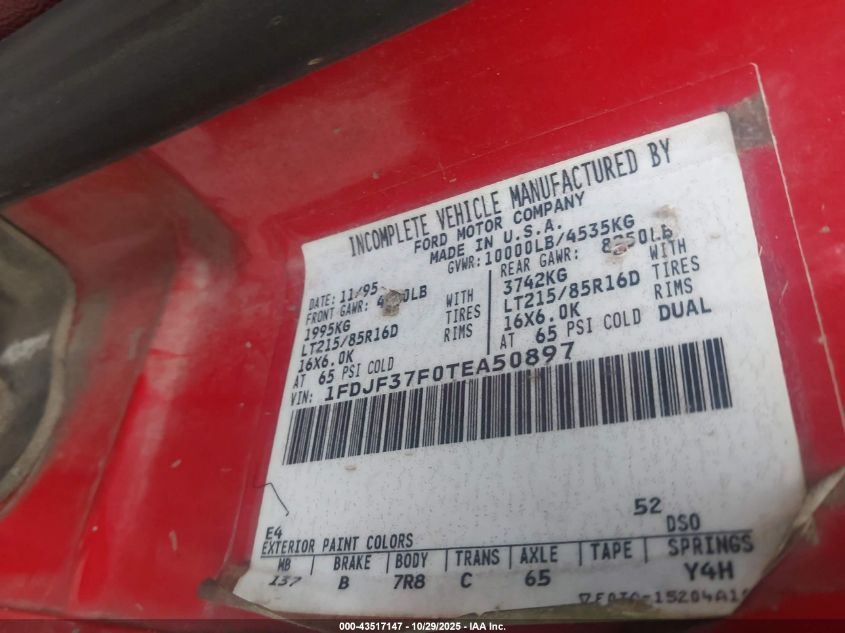 1996 Ford F350 VIN: 1FDJF37F0TEA50897 Lot: 43517147