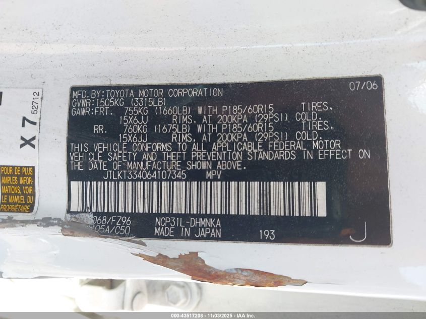 2006 Scion Xb VIN: JTLKT334064107345 Lot: 43517208