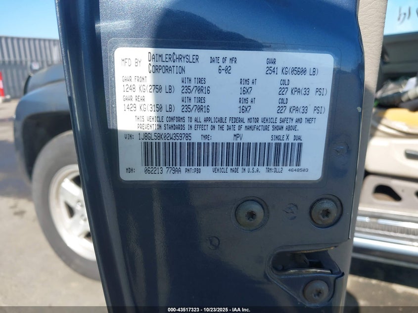 1J8GL58K02W359785 2002 JEEP LIBERTY (NORTH AMERICA) photo no. 9