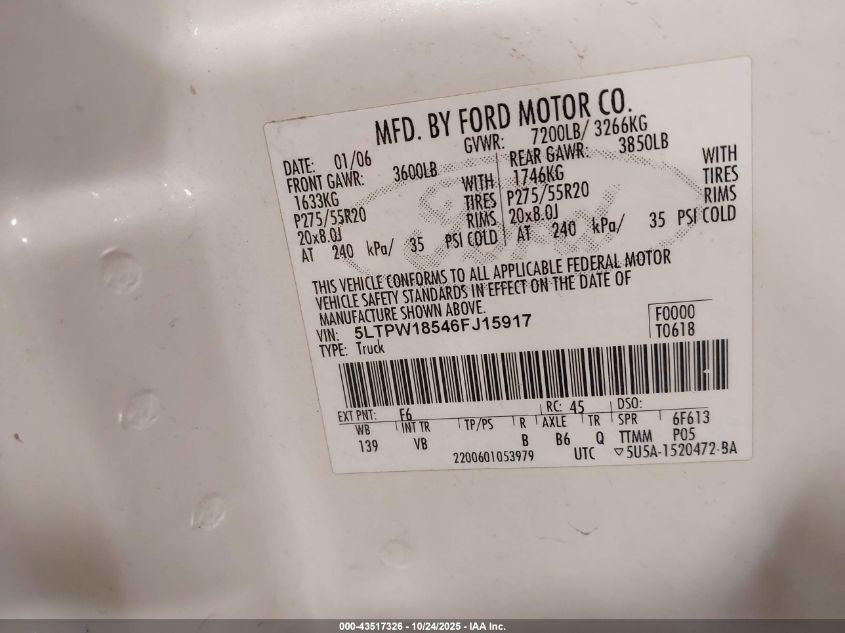 2006 Lincoln Mark Lt VIN: 5LTPW18546FJ15917 Lot: 43517326