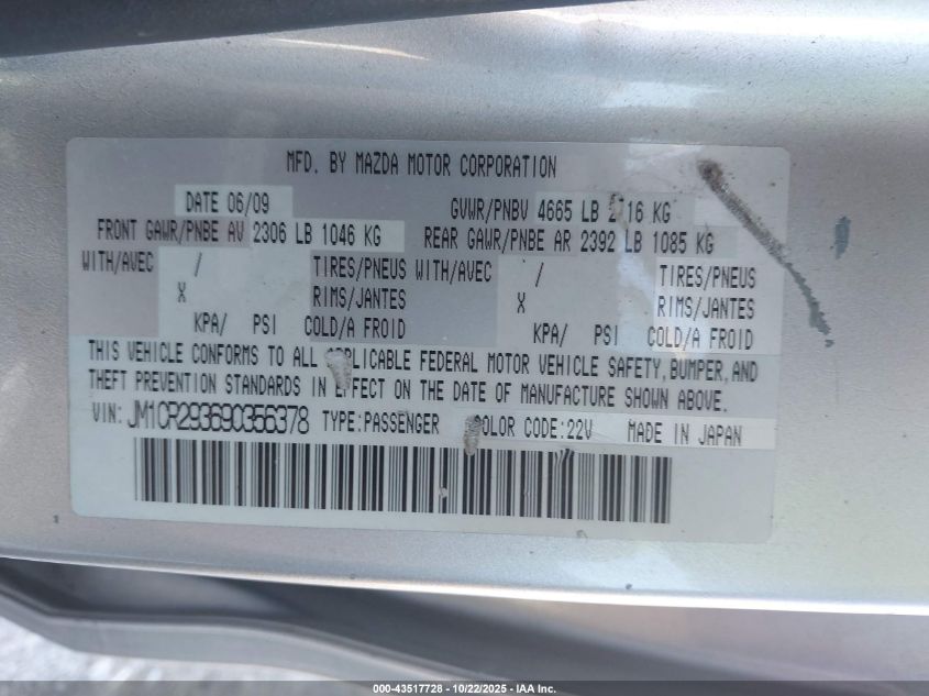 2009 Mazda Mazda5 Sport VIN: JM1CR293690356378 Lot: 43517728