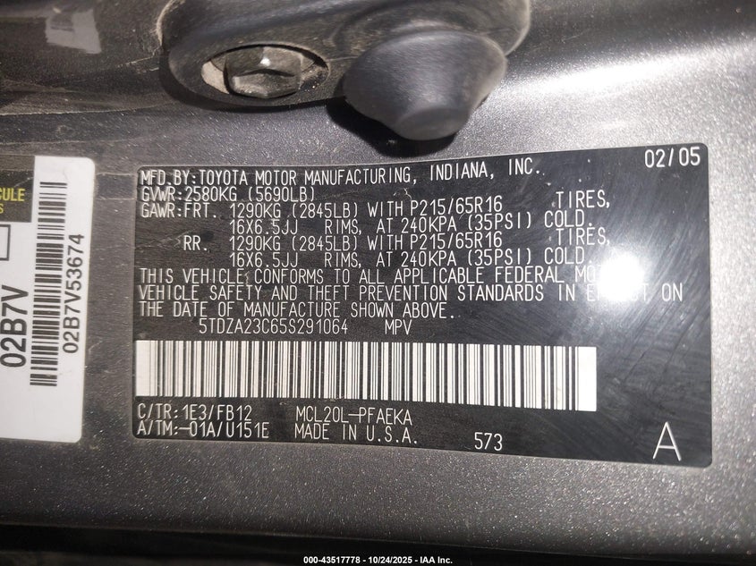 5TDZA23C65S291064 2005 TOYOTA SIENNA photo no. 9