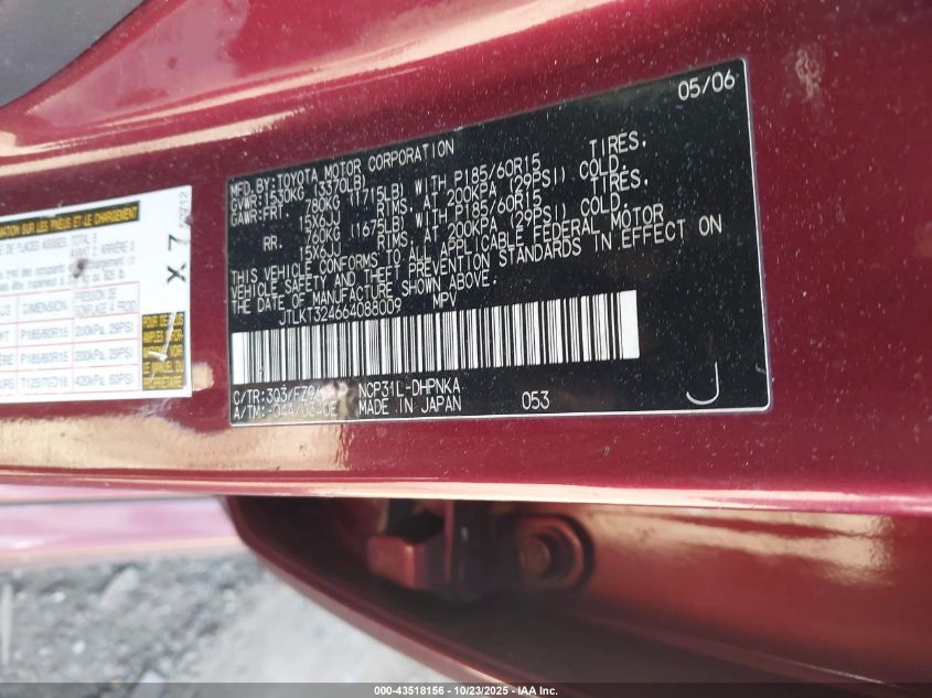 2006 Scion Xb VIN: JTLKT324664088009 Lot: 43518156