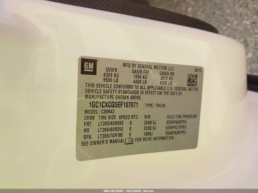 2014 Chevrolet Silverado 2500Hd Lt VIN: 1GC1CXCG5EF107871 Lot: 43518202