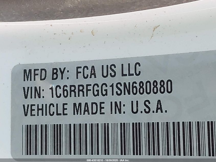 2025 Ram 1500 Tradesman 4X4 5'7 Box VIN: 1C6RRFGG1SN680880 Lot: 43518210