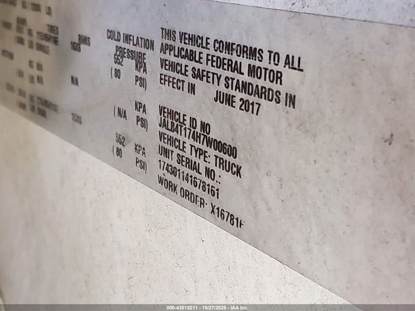 2017 Isuzu Reach VIN: JALB4T174H7W00600 Lot: 43518211