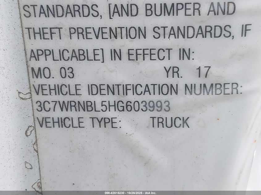 2017 Ram 5500 Chassis Tradesman/Slt VIN: 3C7WRNBL5HG603993 Lot: 43518230