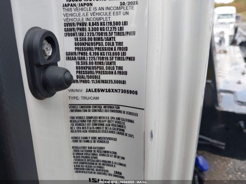 2022 Isuzu Nrr VIN: JALE5W16XN7305905 Lot: 43518282