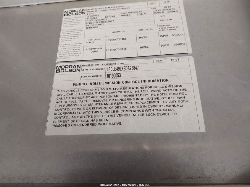 2008 Ford E-450 Stripped VIN: 1FCLE49LX8DA28847 Lot: 43518287