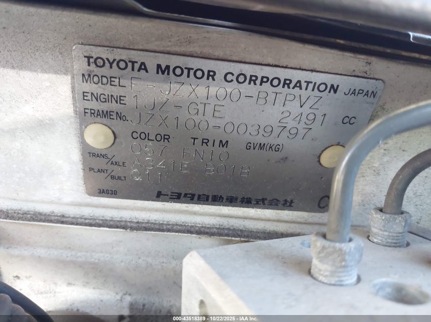 JZX1000039797 1997 TOYOTA CHASER photo no. 9