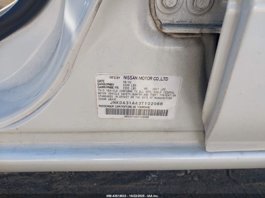 2003 Infiniti I35 Luxury VIN: JNKDA31A43T102068 Lot: 43518533