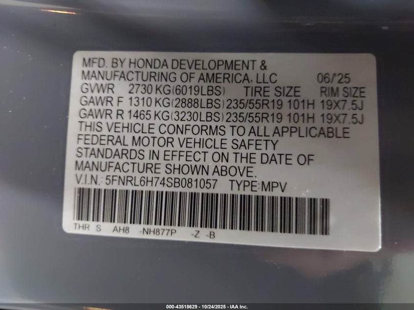 2025 HONDA ODYSSEY SPORT-L - 5FNRL6H74SB081057