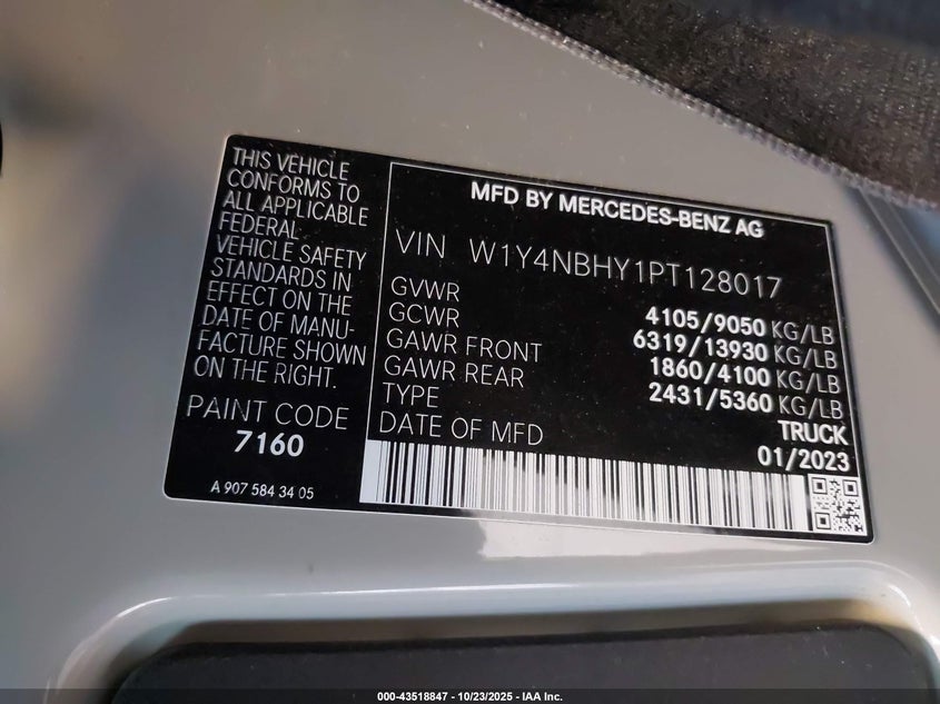 2023 MERCEDES-BENZ SPRINTER 2500 STANDARD ROOF 4-CYL DIESEL HO W1Y4NBHY1PT128017