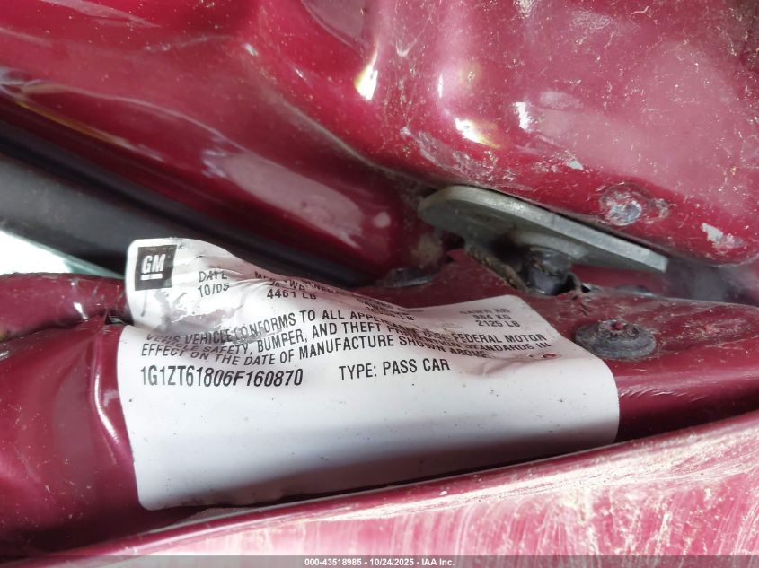 2006 Chevrolet Malibu Maxx Lt VIN: 1G1ZT61806F160870 Lot: 43518985