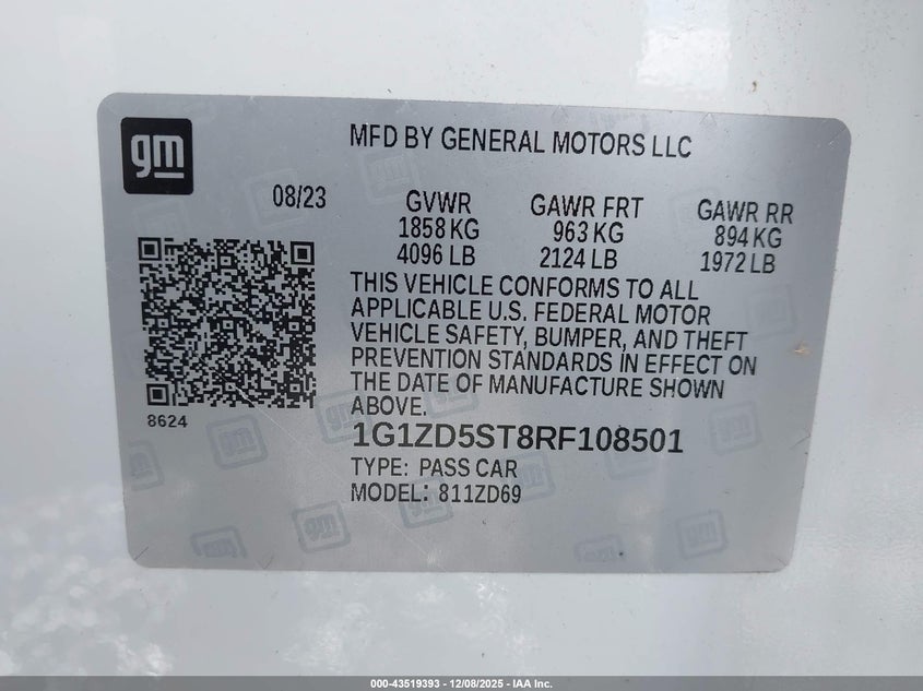 VIN 1G1ZD5ST8RF108501 2024 CHEVROLET MALIBU FWD 1LT