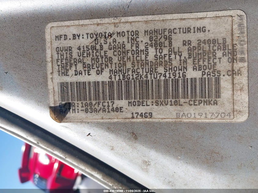 4T1BG12K4TU741916 1996 TOYOTA CAMRY photo no. 9