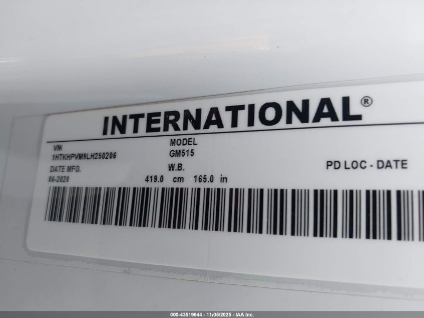 2020 Chevrolet Silverado 6500Hd 1Wt VIN: 1HTKHPVM9LH250206 Lot: 43519644