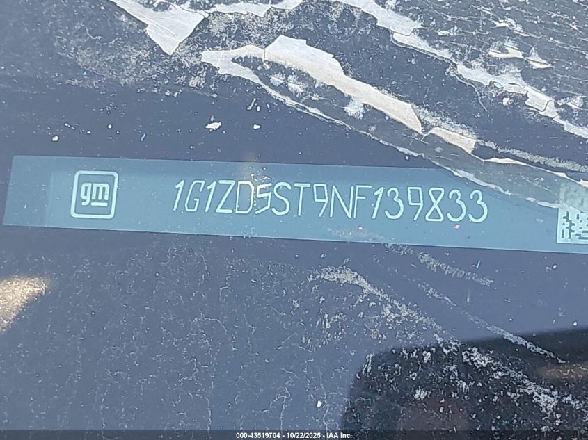 2022 Chevrolet Malibu Fwd Lt VIN: 1G1ZD5ST9NF139833 Lot: 43519704