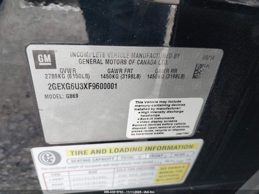 2015 Cadillac Xts W30 Coachbuilder Stretch Livery VIN: 2GEXG6U3XF9600001 Lot: 43519763