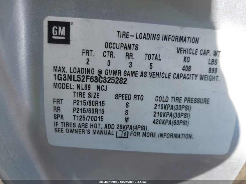 1G3NL52F63C325282 2003 OLDSMOBILE ALERO photo no. 9