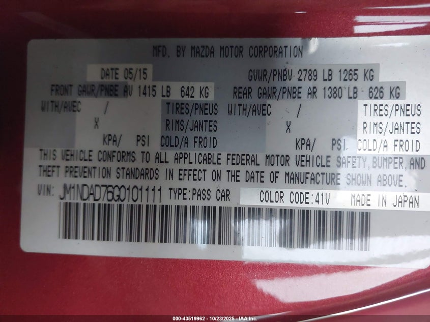 2016 MAZDA MX-5 MIATA GRAND TOURING JM1NDAD76G0101111