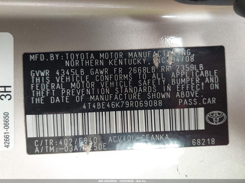 4T4BE46K79R069088 2009 TOYOTA CAMRY photo no. 9