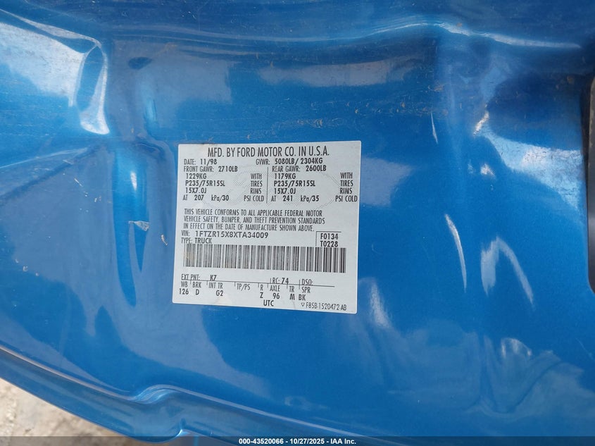 1999 Ford Ranger Xlt VIN: 1FTZR15X8XTA34009 Lot: 43520066