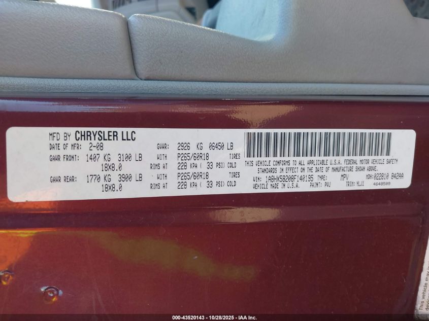 2008 Chrysler Aspen Limited VIN: 1A8HX58208F140195 Lot: 43520143