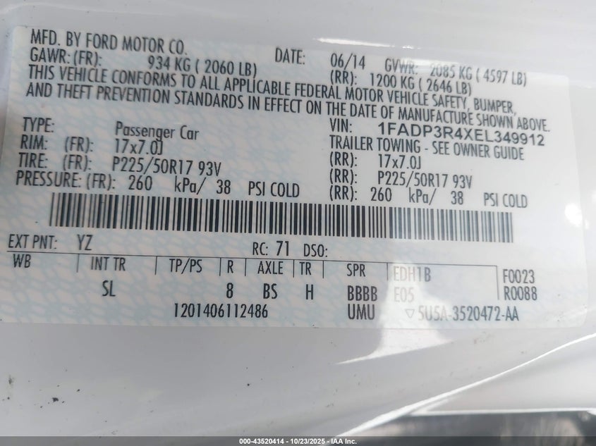 2014 FORD FOCUS ELECTRIC - 1FADP3R4XEL349912