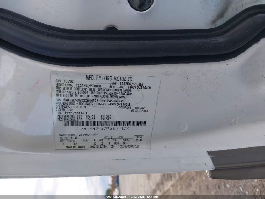 2003 Mercury Grand Marquis Gs VIN: 2MEFM74W23X644125 Lot: 43520594