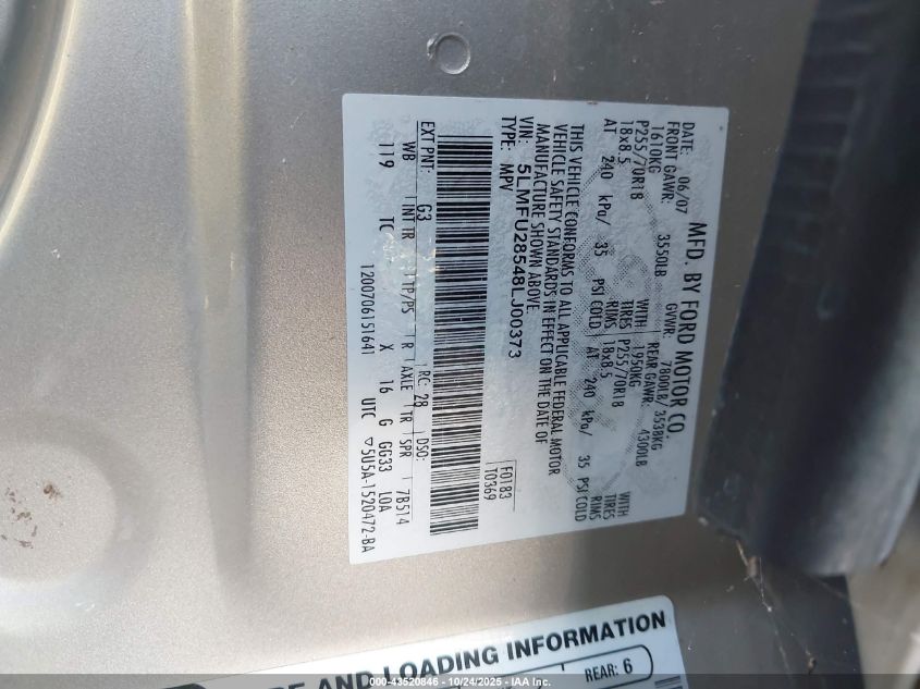 2008 Lincoln Navigator VIN: 5LMFU28548LJ00373 Lot: 43520846