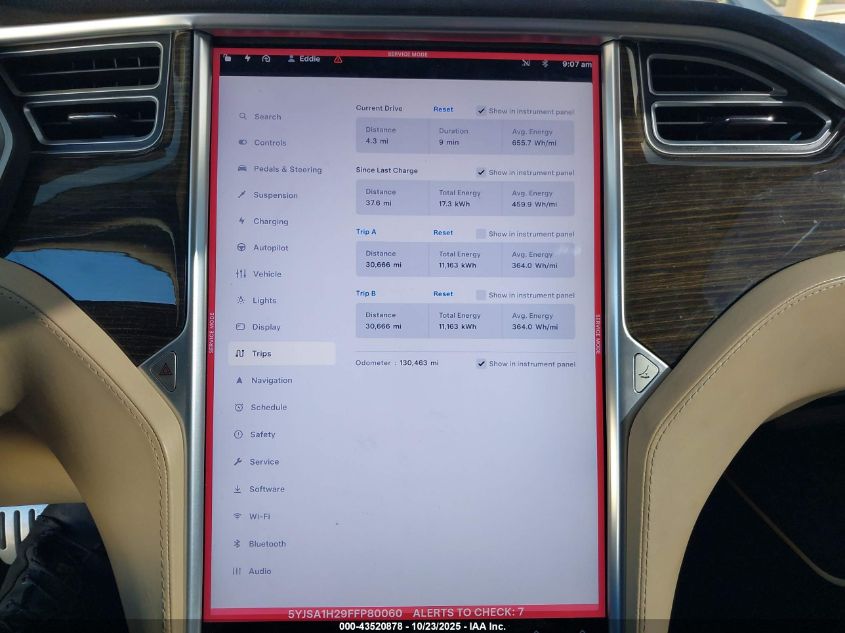 2015 Tesla Model S 70D/85D/P85D VIN: 5YJSA1H29FFP80060 Lot: 43520878