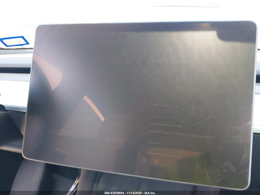 2023 Tesla Model Y Performance Dual Motor All-Wheel Drive VIN: 7SAYGDEF1PF784383 Lot: 43520884