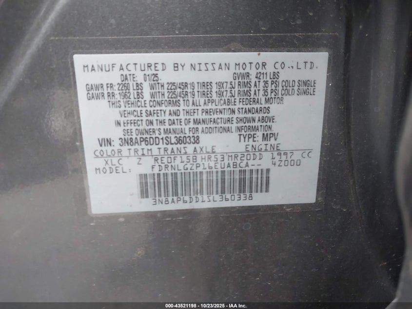 2025 NISSAN KICKS SR INTELLIGENT AWD 3N8AP6DD1SL360338