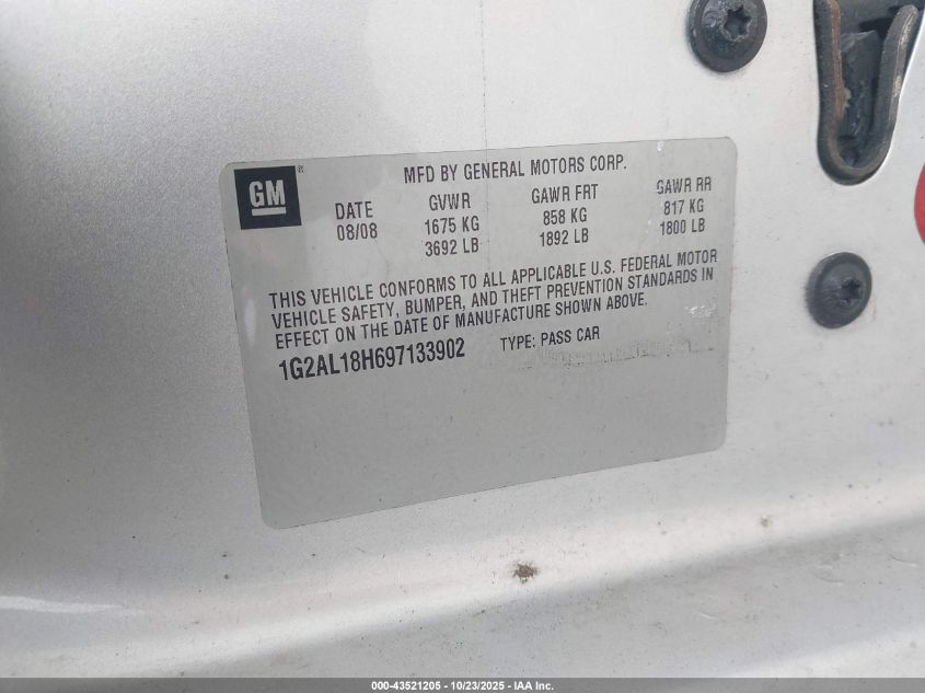 2009 Pontiac G5 VIN: 1G2AL18H697133902 Lot: 43521205