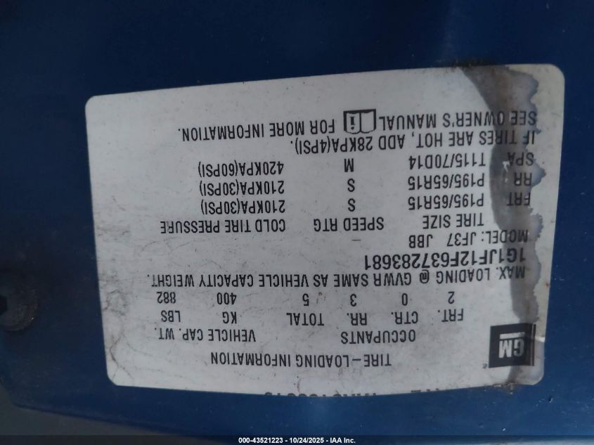 2003 Chevrolet Cavalier Ls VIN: 1G1JF12F637283681 Lot: 43521223