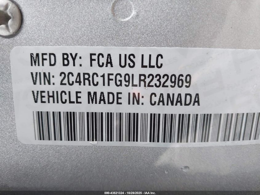 2020 Chrysler Pacifica Touring VIN: 2C4RC1FG9LR232969 Lot: 43521324