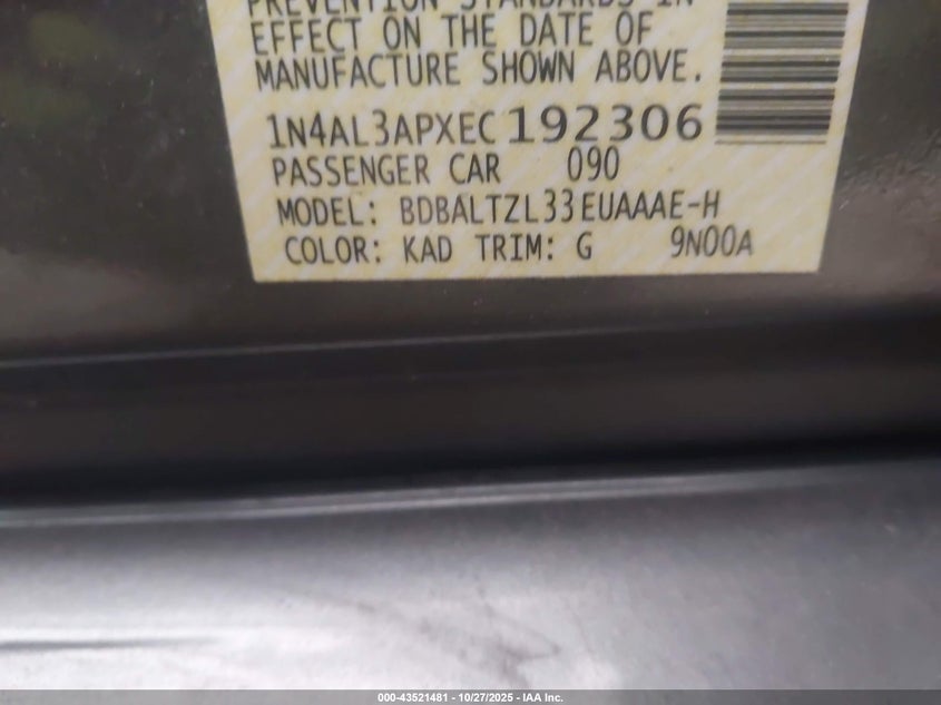 2014 NISSAN ALTIMA 2.5 SV 1N4AL3APXEC192306