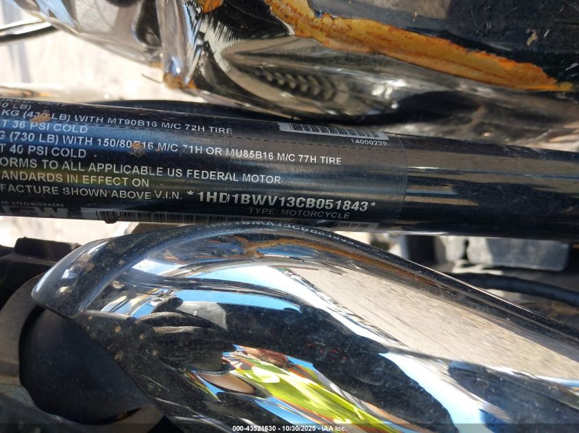 2012 Harley-Davidson Flstc Heritage Softail Classic VIN: 1HD1BWV13CB051843 Lot: 43521630