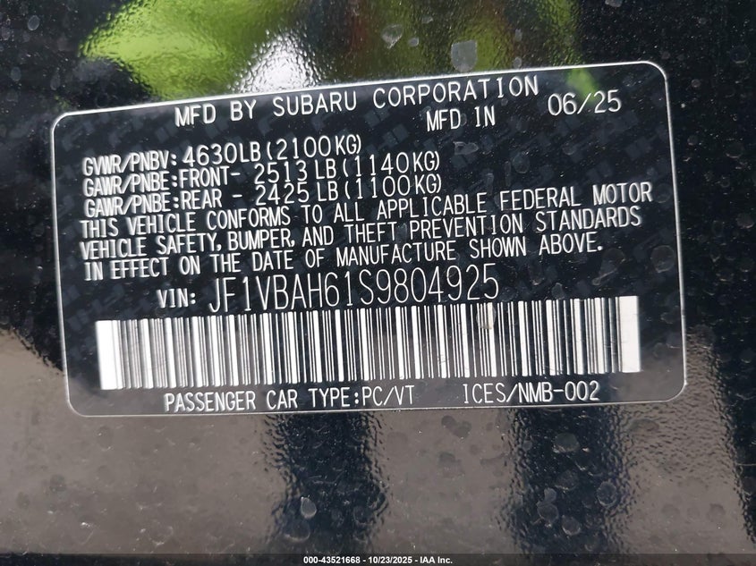 2025 SUBARU WRX PREMIUM JF1VBAH61S9804925