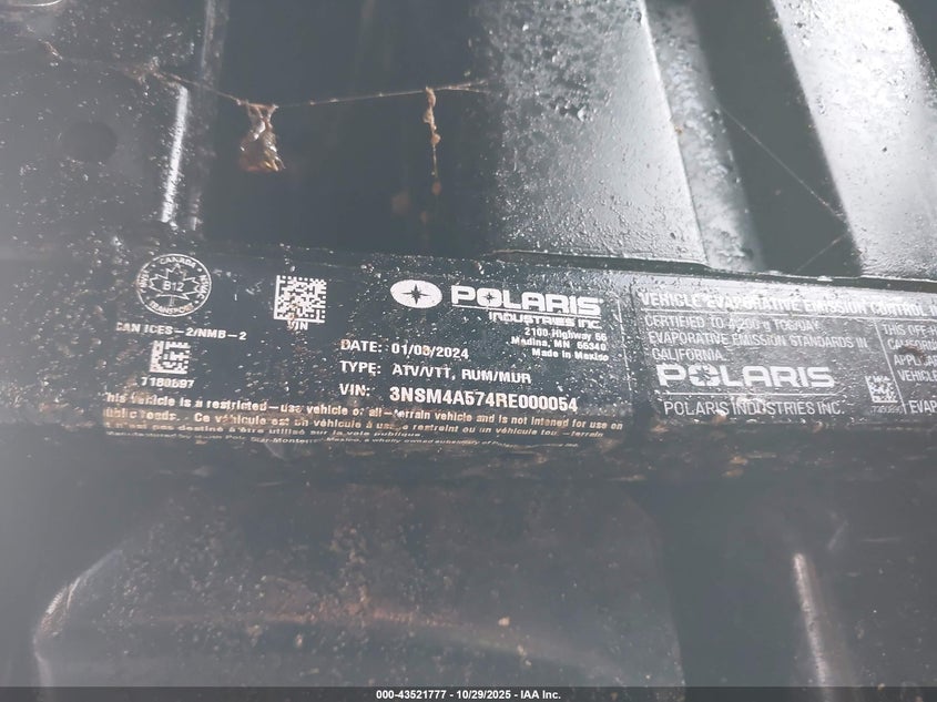 2024 Polaris Ranger Crew Sp 570 VIN: 3NSM4A574RE000054 Lot: 43521777