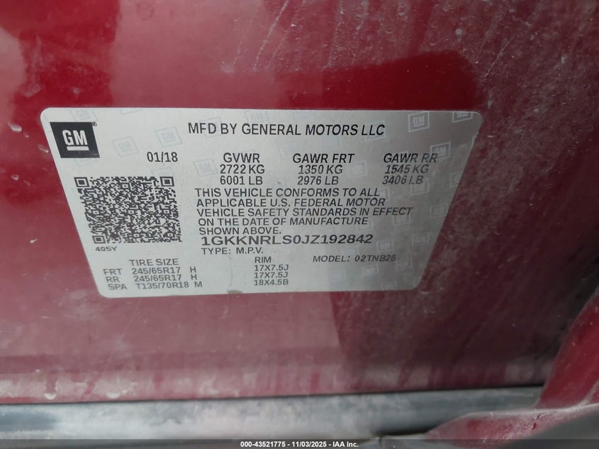 2018 GMC ACADIA SLE-1 1GKKNRLS0JZ192842