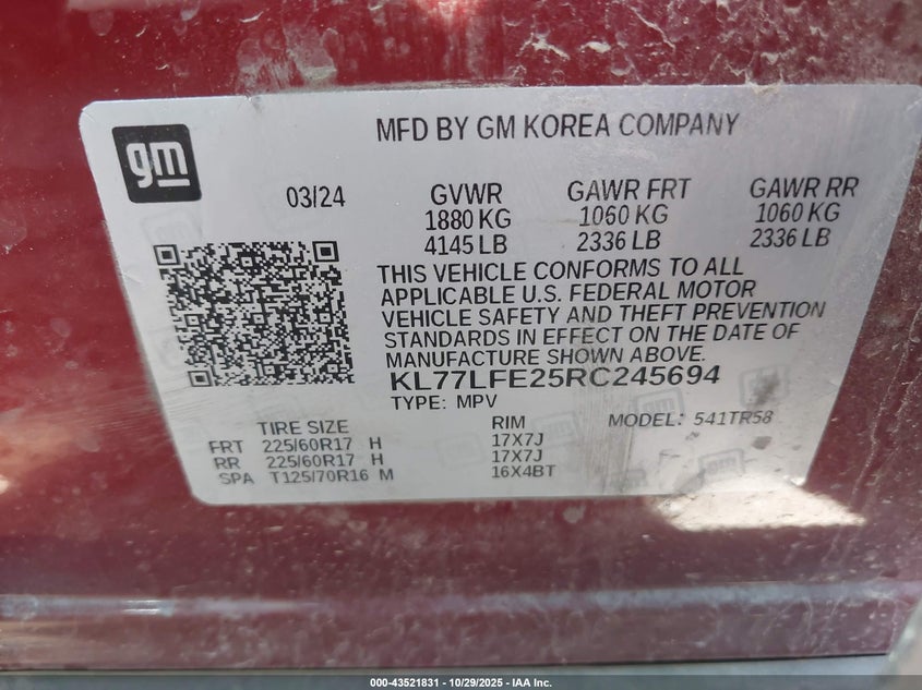 KL77LFE25RC245694 2024 CHEVROLET TRAX photo no. 9