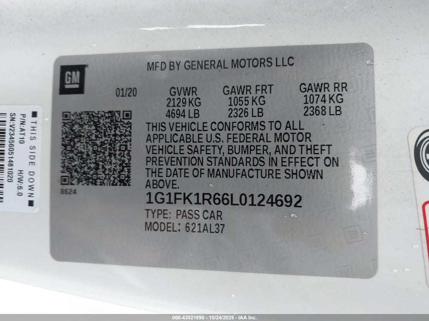 2020 CHEVROLET CAMARO RWD  ZL1 1G1FK1R66L0124692